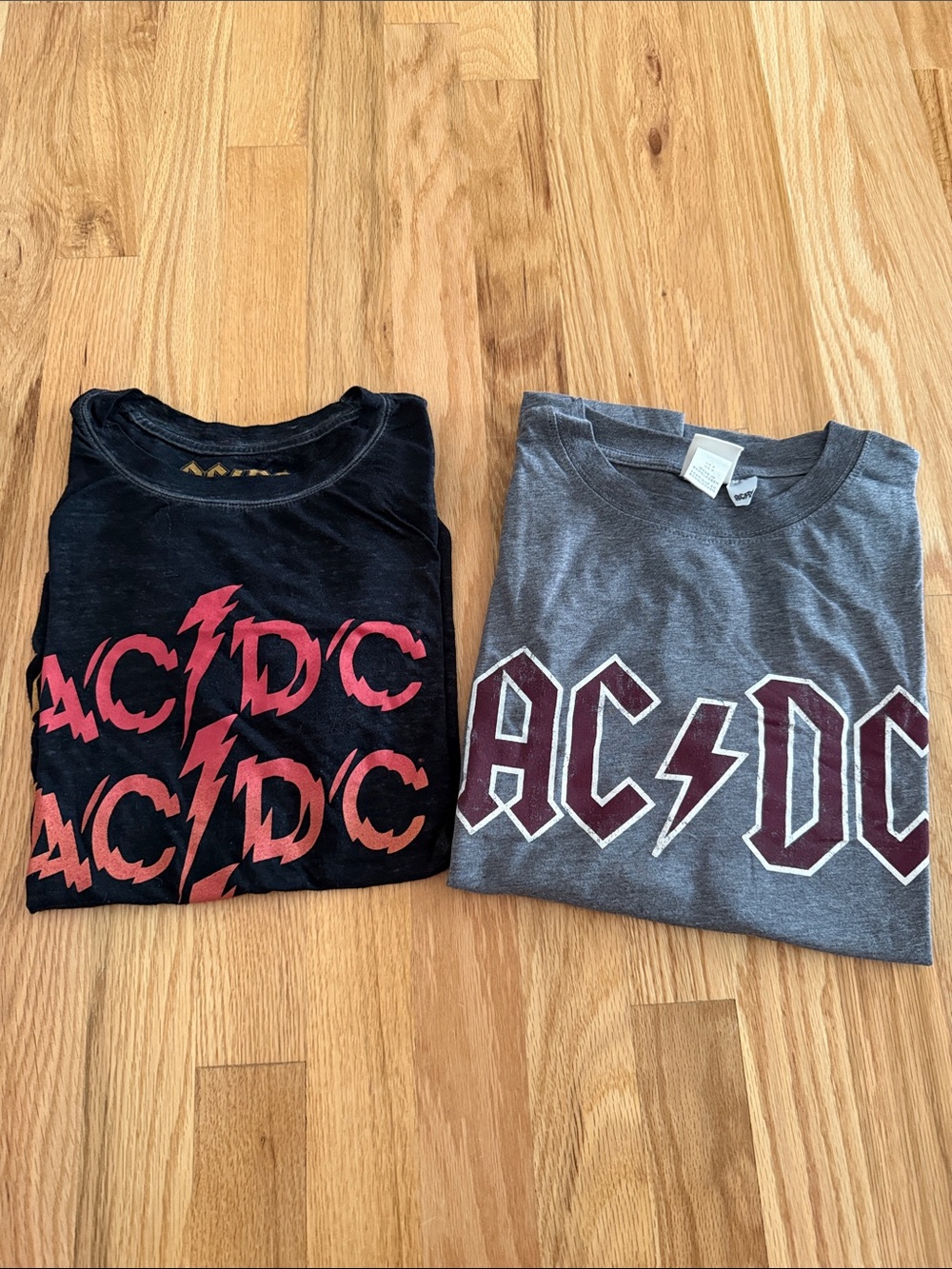 Set of 2 AC/DC Black and Gray Short Sleeve Tees with Red Logos